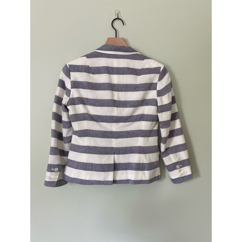 Banana Republic Women's Linen Blend Striped Blue White Nautical Blazer Jacket - Picture 5 of 10